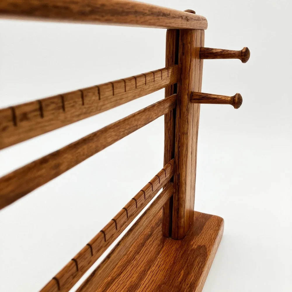 Handmade Jewelry Display Stand Vintage Solid Oak Wood T-Bar Brown Countertop